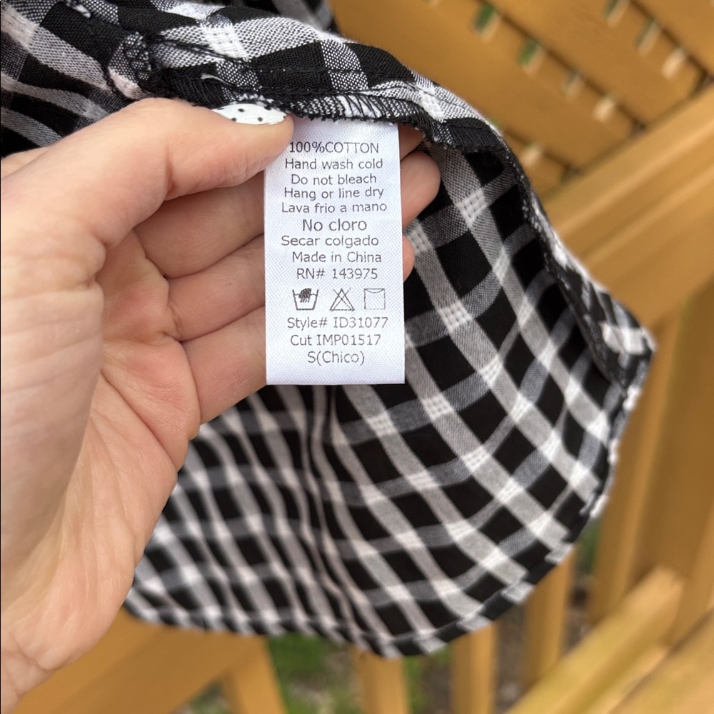Black & White Gingham Puff-Sleeve Babydoll Dress - Picture 3 of 6